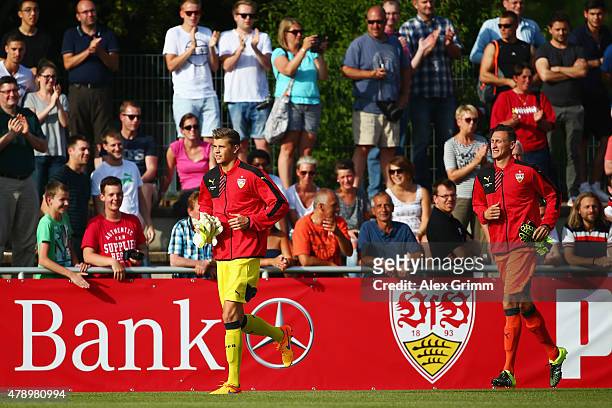 Goalkeeper Mitch Langerak arrives for the first training session of VfB Stuttgart at Robert-Schlienz-Stadion on June 29, 2015 in Stuttgart, Germany.