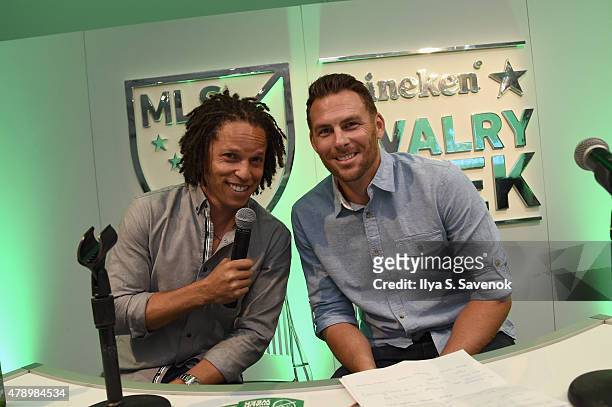 Heineken House hosts former-MLS players Cobi Jones And Brian Dunseth at the official NYCFC v. NY Red Bulls watch party for MLS Heineken rivalry week...