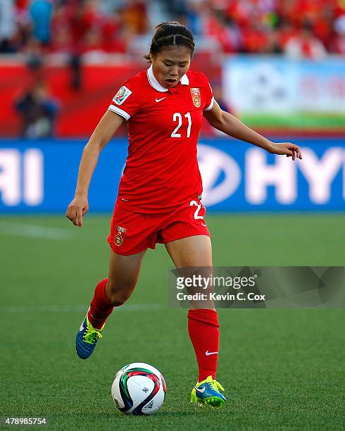 Wang Lisi of China PR against New Zealand during the FIFA Women's World Cup Canada 2015 Group A match between China PR and New Zealand at Winnipeg...