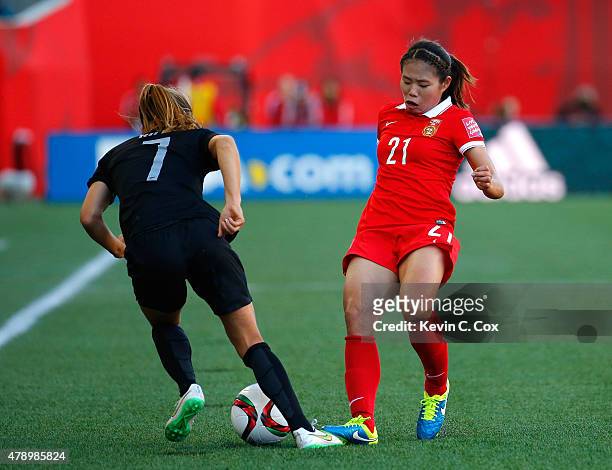 Wang Lisi of China PR against Ali Riley of New Zealand during the FIFA Women's World Cup Canada 2015 Group A match between China PR and New Zealand...