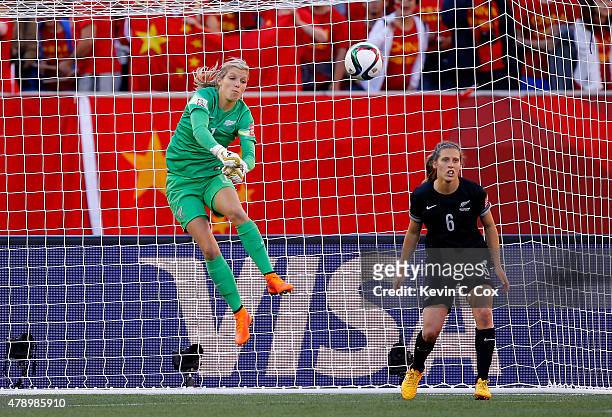 Goalkeeper Erin Nayler of New Zealand in action against China PR during the FIFA Women's World Cup Canada 2015 Group A match between China PR and New...