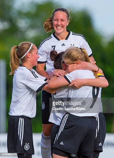 Ereleta Memeti of Germany, who scores the 2:0 lead, and her team mates celebrating during the Girl's Nordic Cup between U16 Germany and U16 Norway at...