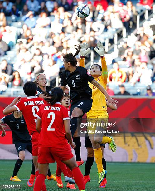 Goalkeeper Wang Fei of China PR against New Zealand during the FIFA Women's World Cup Canada 2015 Group A match between China PR and New Zealand at...