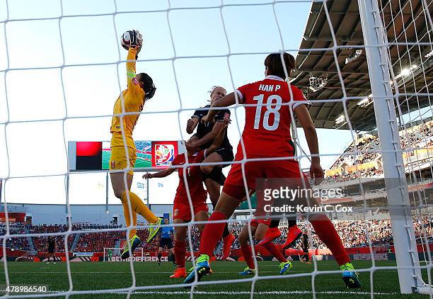Goalkeeper Wang Fei of China PR against New Zealand during the FIFA Women's World Cup Canada 2015 Group A match between China PR and New Zealand at...