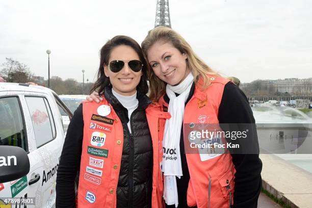 Laetitia Bleger and Maud Garnier attend the 24th Rallye Aicha Des Gazelles 2014' : Departure At bassin du Trocadero on March 15, 2014 in Paris,...