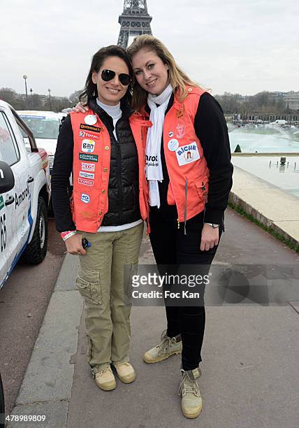 Laetitia Bleger and Maud Garnier attend the 24th Rallye Aicha Des Gazelles 2014' : Departure At bassin du Trocadero on March 15, 2014 in Paris,...