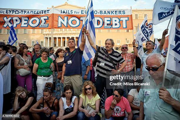 Demonstrators during a rally in Athens, Greece, 29 June 2015. Greek voters will decide in a referendum next Sunday on whether their government should...