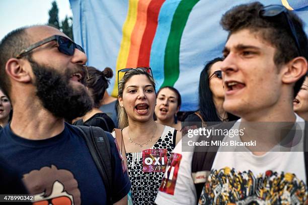 Demonstrators during a rally in Athens, Greece, 29 June 2015. Greek voters will decide in a referendum next Sunday on whether their government should...