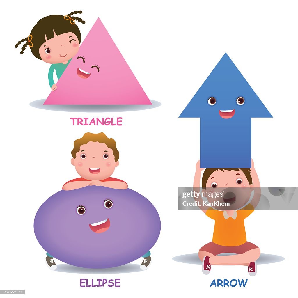 Cute Little Cartoon Kids With Basic Shapes Ellipse Arrow Triangle High-Res  Vector Graphic - Getty Images