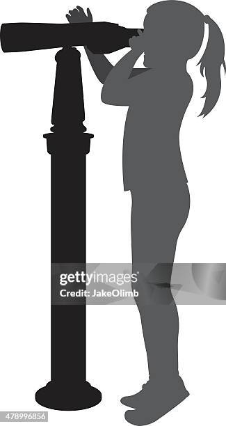 girl looking through telescope silhouette - kid grabbing stock illustrations
