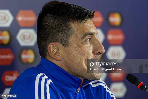 Edgar Benitez of Paraguay gestures during a press conference at Alcaldesa Ester Roa Rebolledo Municipal Stadium on June 29 2015 in Concepcion, Chile....