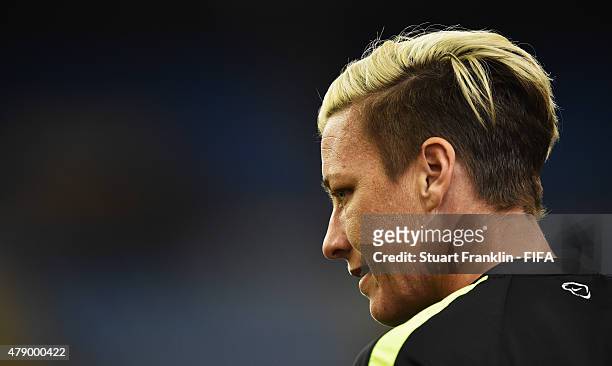 Abby Wambach of USA looks on training session prior to the FIFA Women's World Cup Semi Final match between USA and Germany at Olympic Stadium on June...