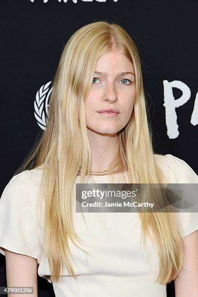 Model Louise Parker attends the United Nations x Parley For The Oceans Launch Event at the United Nations General Assembly Hall on June 29, 2015 in...