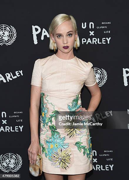 Violinist Caitlin Moe attends the United Nations x Parley For The Oceans Launch Event at the United Nations General Assembly Hall on June 29, 2015 in...