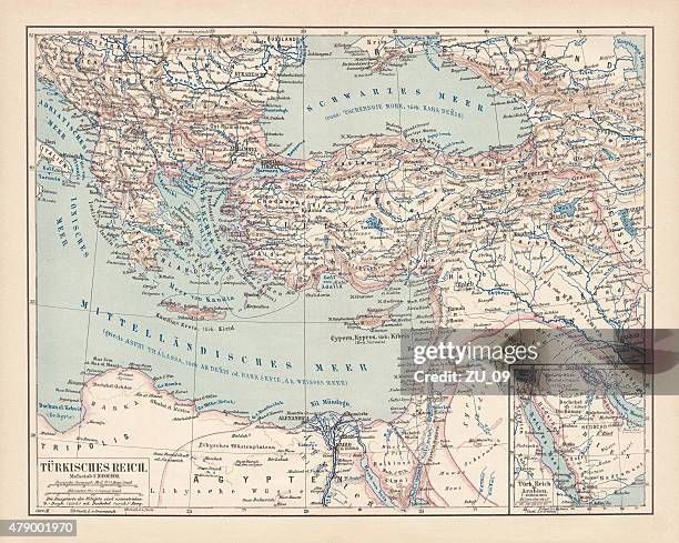 ottoman empire, lithograph, published in 1878 - istanbul map stock illustrations