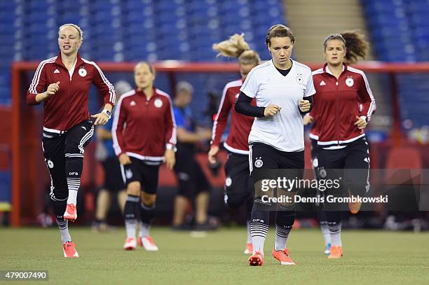 Josephine Henning of Germany practices during a training session at Olympic Stadium ahead of their semi final match against the United States on June...