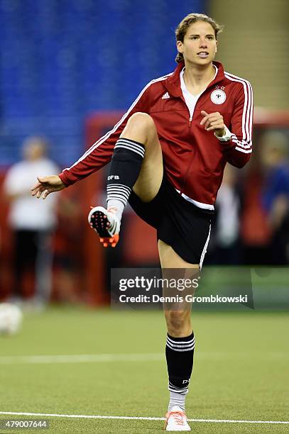 Lena Goessling of Germany practices during a training session at Olympic Stadium ahead of their semi final match against the United States on June...