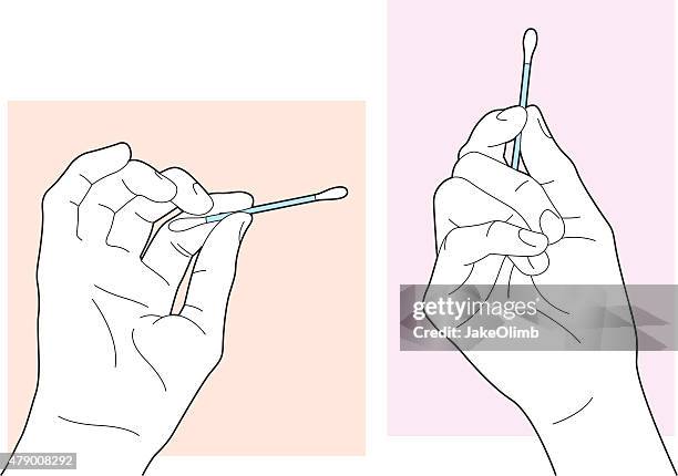 hand holding cotton swab line art - laboratory equipment white background stock illustrations