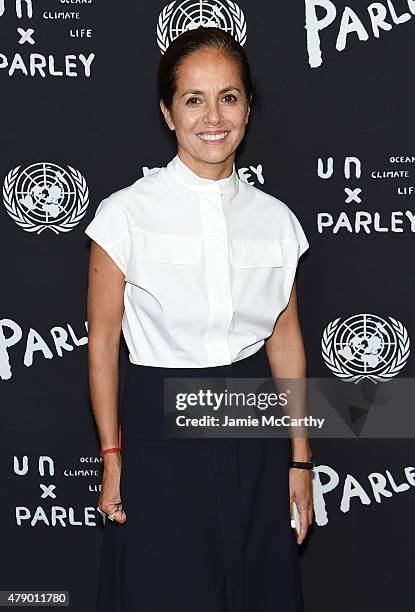 Fashion designer Maria Cornejo attends the United Nations x Parley For The Oceans Launch Event at the United Nations General Assembly Hall on June...