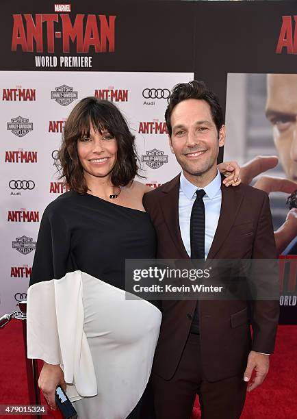 Actors Evangeline Lilly and Paul Rudd attend the premiere of Marvel's "Ant-Man" at the Dolby Theatre on June 29, 2015 in Hollywood, California.