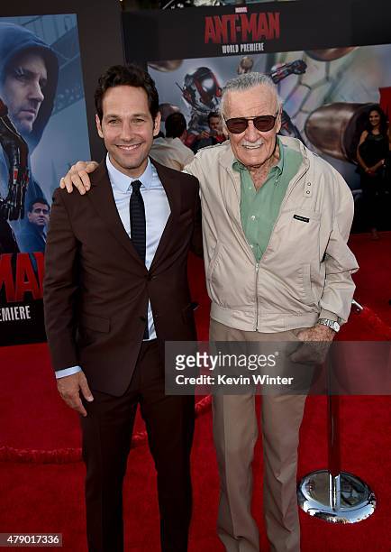 Actor Paul Rudd and Executive producer/comic book icon Stan Lee attend the premiere of Marvel's "Ant-Man" at the Dolby Theatre on June 29, 2015 in...