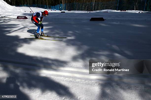 StanislavChokhlaev of Russia competes in the Mens Cross Country 10km Free  Visually Impaired on day nine of the Sochi 2014 Paralympic Winter Games...