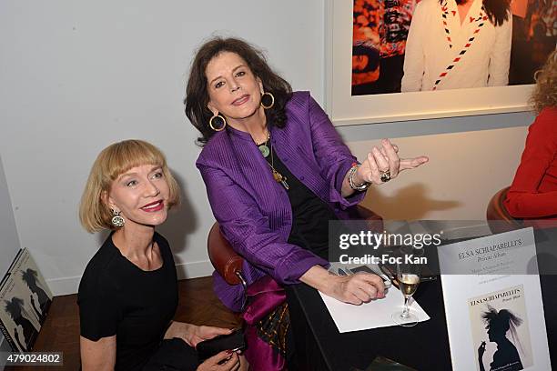 Katinka de Montal and Alice de Jenlis attend the Marisa Schiaparelli Berenson book signing at Christies on June 29, in Paris France.