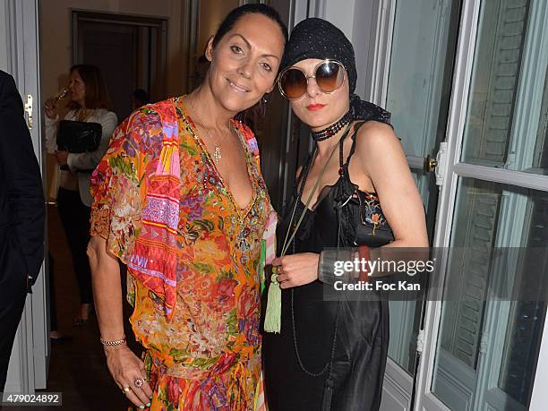 Hermine de Clermont Tonnerre and Catherine Baba attend the Marisa Schiaparelli Berenson book signing at Christies on June 29, in Paris France.