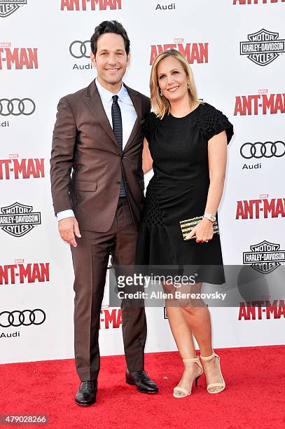 Actor Paul Rudd and producer Julie Yaeger arrive at the Los Angeles Premiere of Marvel Studios "Ant-Man" at Dolby Theatre on June 29, 2015 in...