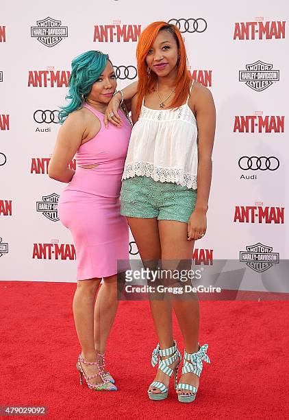 Tameka 'Tiny' Cottle-Harris and daughter Zonnique Pullins arrive at the premiere of Marvel Studios "Ant-Man" at Dolby Theatre on June 29, 2015 in...