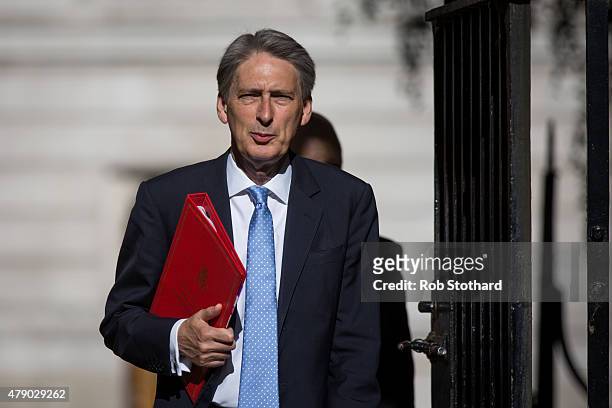 Philip Hammond, Secretary of State for Foreign and Commonwealth Affairs, arrives at Downing Street on June 30, 2015 in London, England. Prime...