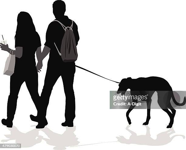 paar und greyhound dog - greyhound hunderasse stock-grafiken, -clipart, -cartoons und -symbole