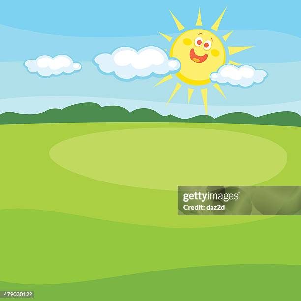 cartoon landscape with cute smiling sun - kids background stock illustrations