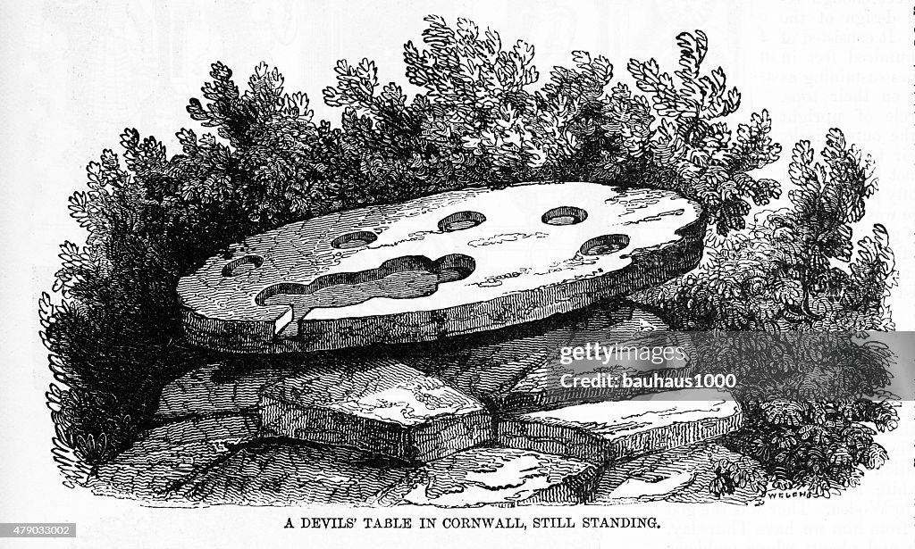The Devils Table a Druid Shrine in Cornwall England Engraving