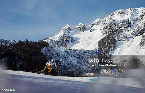 Jessica Gallagher of Australia competes in the Women's Giant Slalom Visually Impaired during day nine of the Sochi 2014 Paralympic Winter Games at...