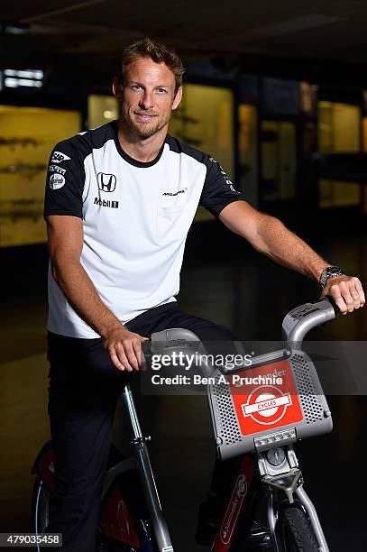 Jenson Button attends a photocall to launch Santander Cycle tours at the Science Museum on June 30, 2015 in London, England.