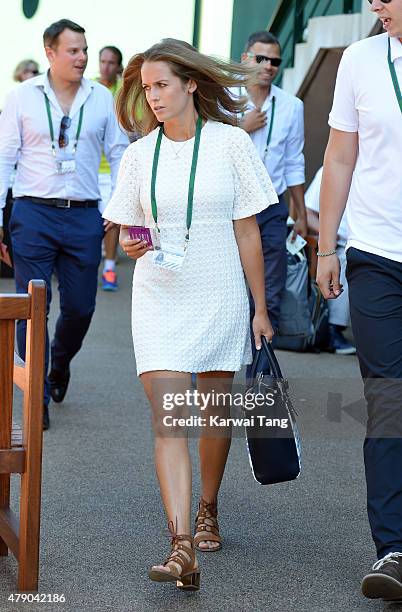 Kim Murray attends the Mikhail Kukushkin v Andy Murray match on day two of the Wimbledon Tennis Championships at Wimbledon on June 30, 2015 in...