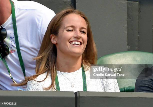 Kim Murray attends the Mikhail Kukushkin v Andy Murray match on day two of the Wimbledon Tennis Championships at Wimbledon on June 30, 2015 in...