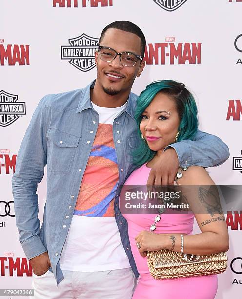 And Tameka 'Tiny' Cottle-Harris arrive at the Los Angeles Premiere of Marvel Studios 'Ant-Man' at Dolby Theatre on June 29, 2015 in Hollywood,...