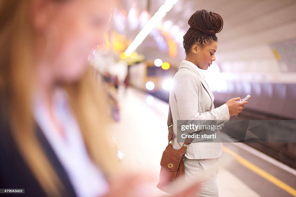 Female commuter in the subway