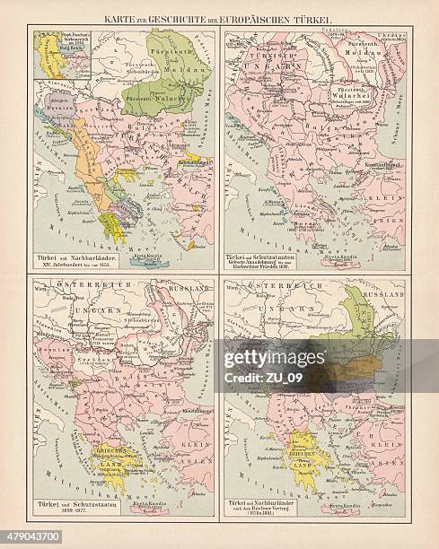 ottoman empire, 14th-19th century, lithograph, published in 1878 - ottoman empire map stock illustrations