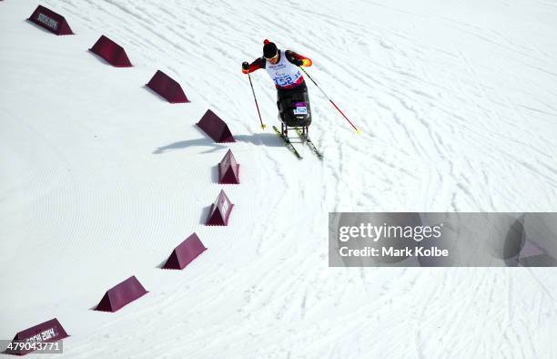 Gold medalist Andrea Eskau of Germany competes in the Womens Cross Country 5km - Sitting on day nine of the Sochi 2014 Paralympic Winter Games at...