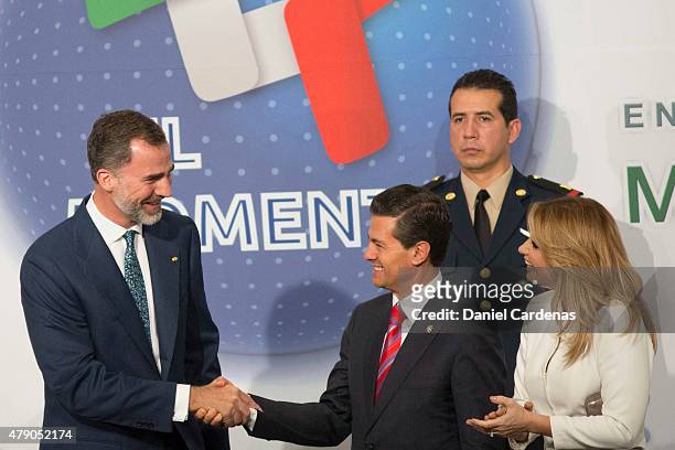 King Felipe VI greets President of Mexico Enrique Peña Nieto during the Business Forum at Presidente Hotel on June 30, 2015 in Mexico City, Mexico....
