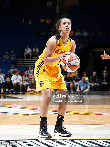Brianna Kiesel of the Tulsa Shock prepares to shoot a free throw against the New York Liberty on June 28, 2015 at the BOK Center in Tulsa, Oklahoma....
