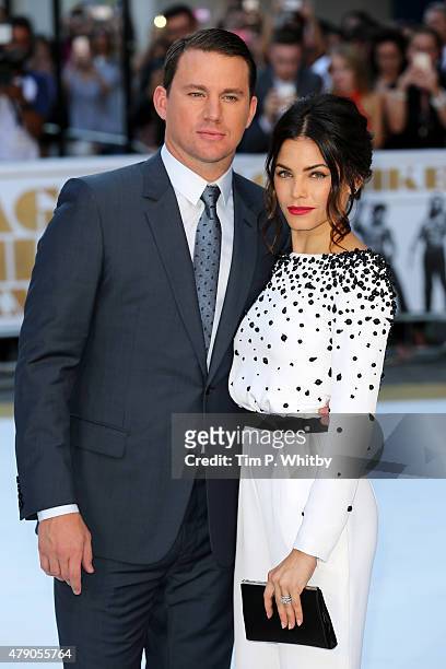 Actors Channing Tatum and his wife Jenna Dewan-Tatum attend the European Premiere of "Magic Mike XXL" at Vue West End on June 30, 2015 in London,...