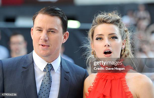 Actors Channing Tatum and Amber Heard attend the European Premiere of "Magic Mike XXL" at Vue West End on June 30, 2015 in London, England.