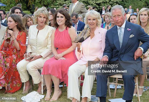 Ayesha Shand, Annabel Elliot, Princess Eugenie of York, Camilla, Duchess of Cornwall, and Prince Charles, Prince of Wales, attend the...