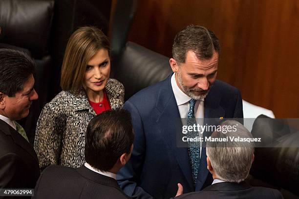 Queen Letizia and King Felipe VI of Spain , look on after a speech aimed to the members of Mexican Senate at Senate on June 30, 2015 in Mexico City,...