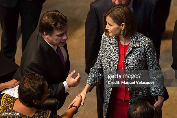 Queen Letizia salutes, after a speech aimed to the members of Mexican Senate at Senate on June 30, 2015 in Mexico City, Mexico. The Spanish Monarchs...