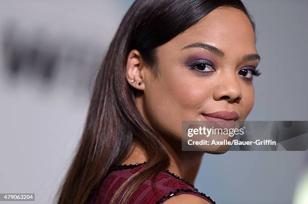 Actress Tessa Thompson arrives at Women In Film 2015 Crystal + Lucy Awards at the Hyatt Regency Century Plaza on June 16, 2015 in Los Angeles,...